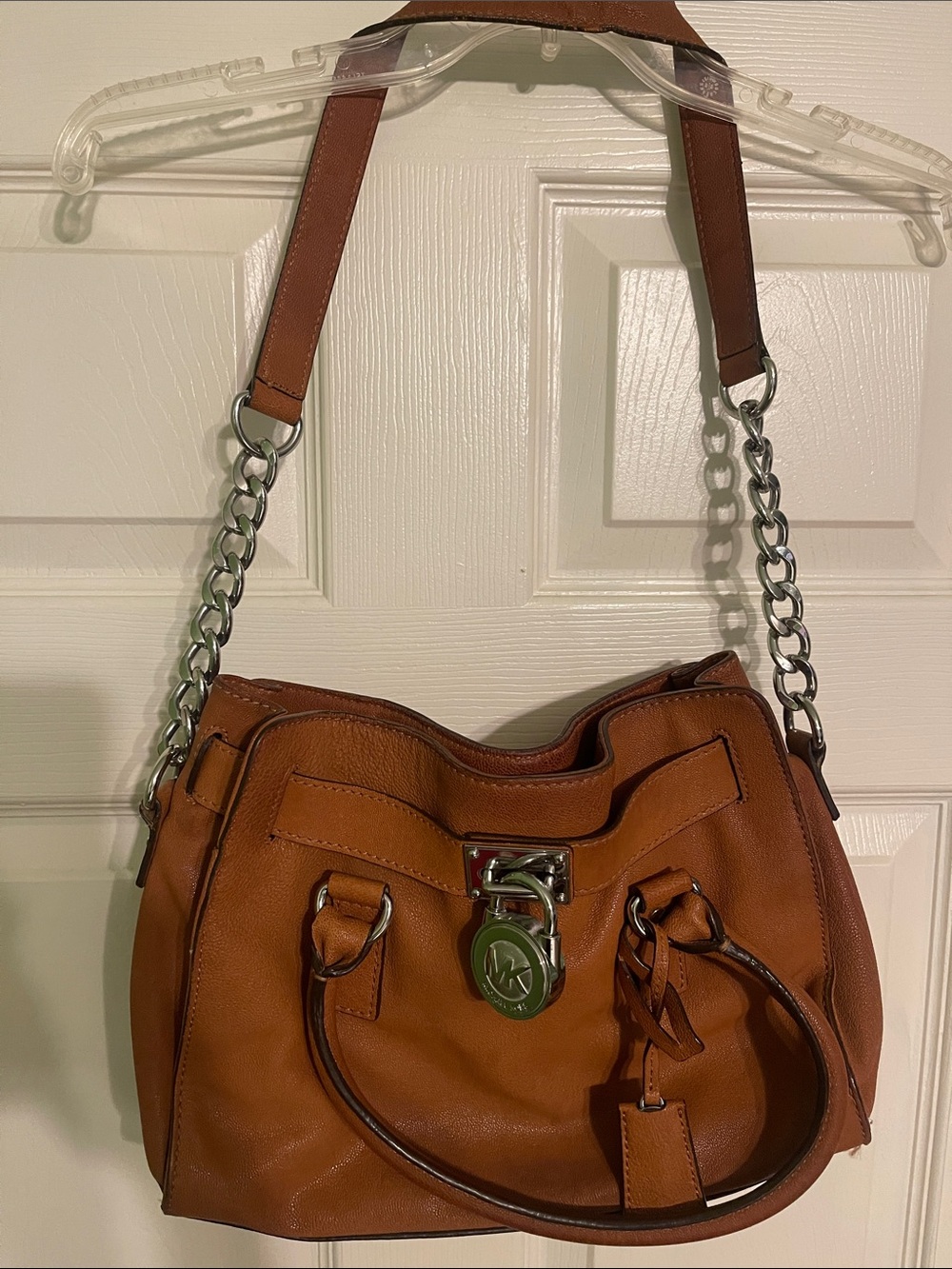 Michael Kors Cognac Leather Shoulder Bag with Silver Chain